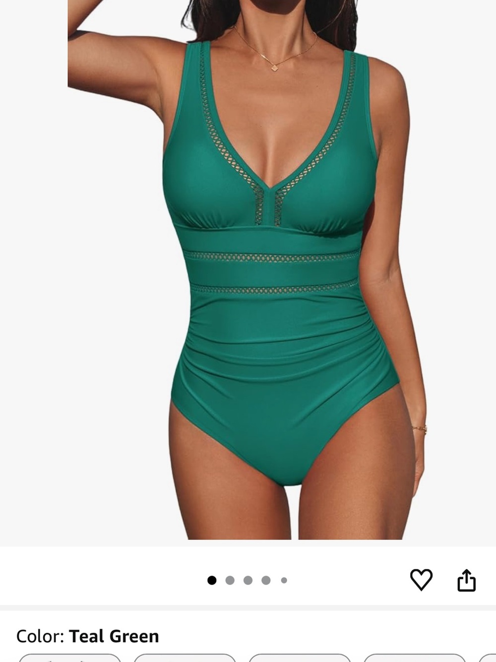 Cupshe Teal Green V-Neck One-Piece Swimsuit with Crochet Trim